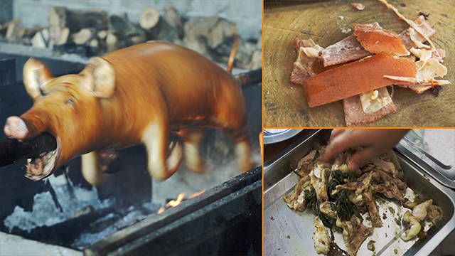 Babi guling is a popular Balinese dish made from roasted pig stuffed with a mixture that includes over 10 spices and herbs. It's rotated continuously for several hours so that it is crispy on the outside but moist and juicy on the inside. 