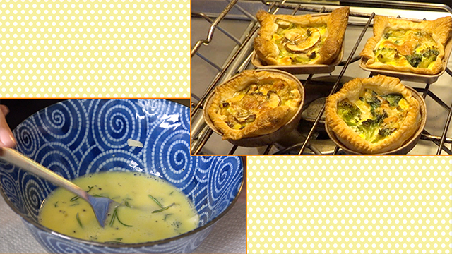 Maike and her daughters are going to make a quiche using cheese and fresh eggs and vegetables from their garden. 