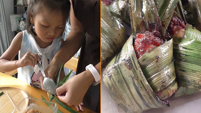 Patt helps Kwan wrap chicken in vanilla-scented pandan leaves to make Gai Haw Bai Toey, or Thai fried chicken.