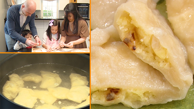 Making pierogi is a fun activity that brings the family close together. Stuff and seal the edges and the pierogi are ready to cook. A creamy filling encased in a chewy dough. Delicious! 