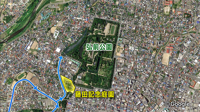 藤田記念庭園の横を流れる用水路を通り、直接つながっています。
