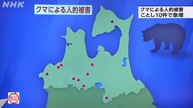 青森県の地図とクマ被害