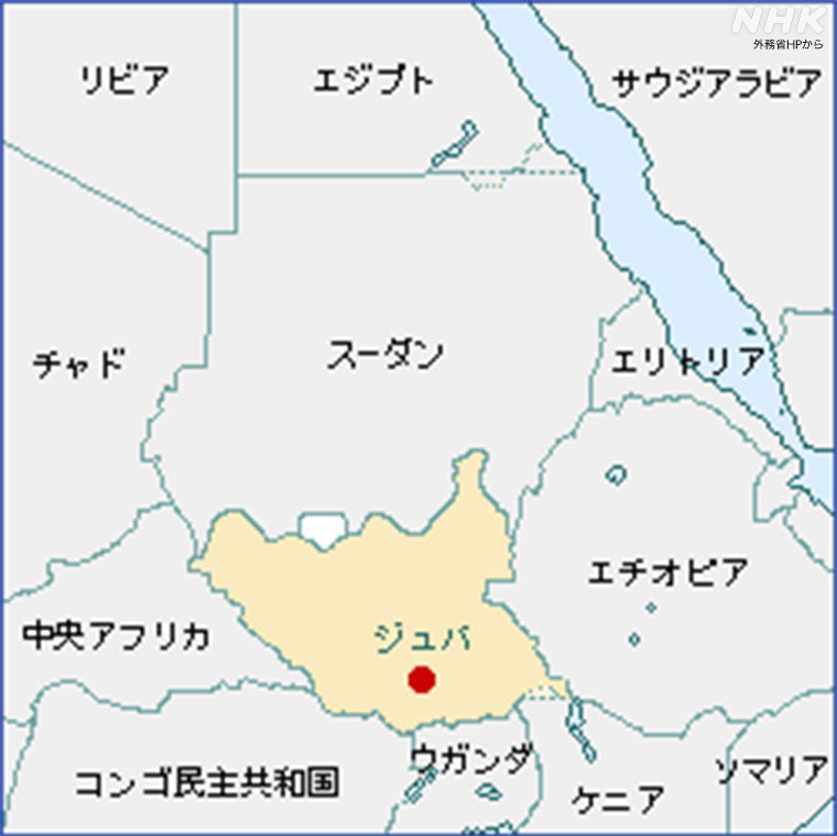 南スーダンの位置を示す地図